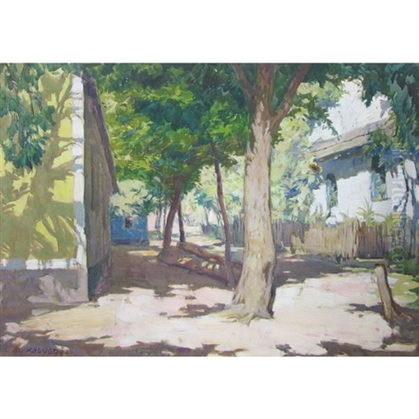 Courtyard With Sun-cast Shadows Oil Painting by Alois Kalvoda