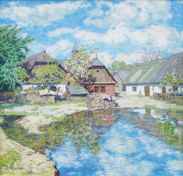 At A Pond Oil Painting by Alois Kalvoda