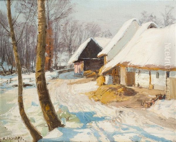 Dorf Im Winter Oil Painting by Alois Kalvoda