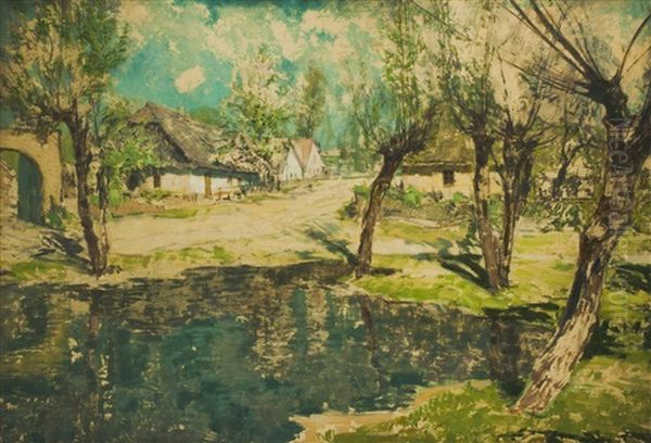 Fischteich Am Dorfplatz Oil Painting by Alois Kalvoda