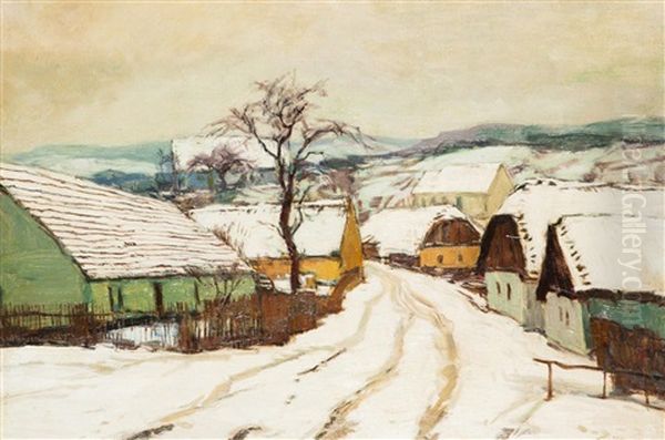 Dorf Im Winter Oil Painting by Alois Kalvoda