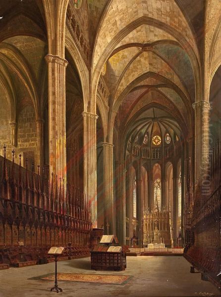 Interior De La Catedral De Barcelona Oil Painting by Aquiles Battistruzzi