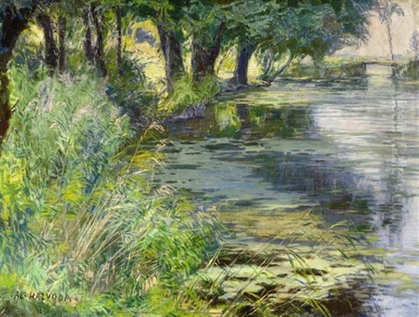 By The River Oil Painting by Alois Kalvoda