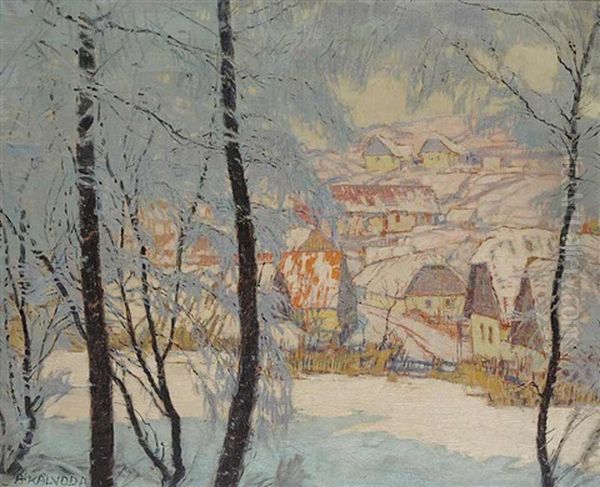 A Village In Winter Oil Painting by Alois Kalvoda