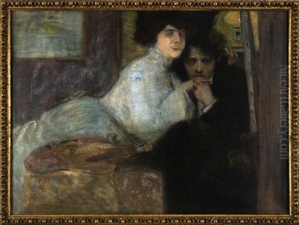 Self-portrait With Wife Oil Painting by Alois Kalvoda