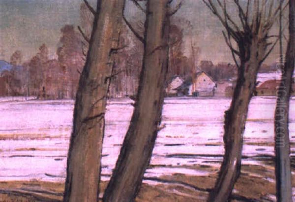 Wintery Landscape Oil Painting by Alois Kalvoda