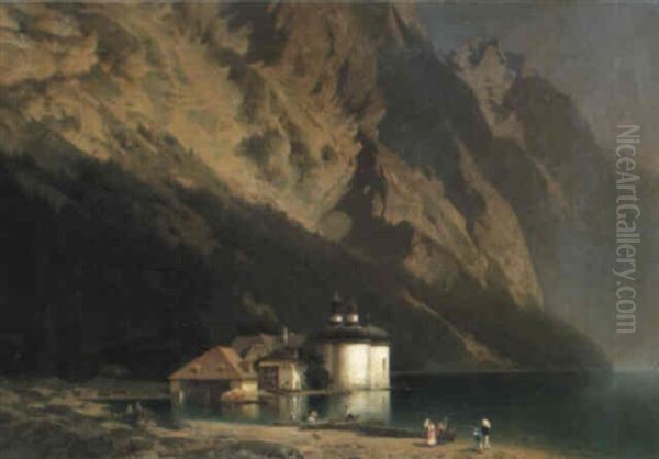 Der Konigsee Mit St. Bartholoma Oil Painting by Otto Werner-Henning von Kamecke