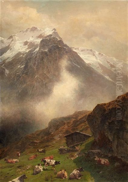 Hochalpenlandschaft Mit Rinderherde Oil Painting by Otto von Kameke