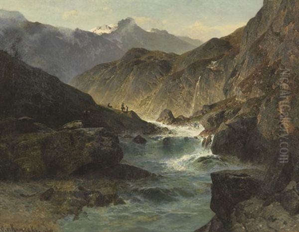 Hochgebirge Mit Tosendem Fluss Oil Painting by Otto von Kameke