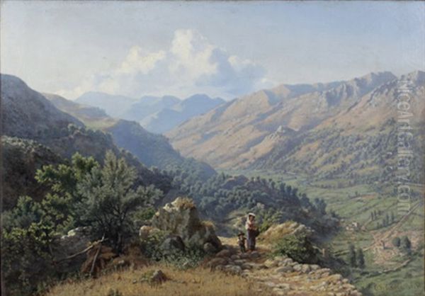 Italienische Gebirgslandschaft - Sabiner Berge Oil Painting by Otto von Kameke