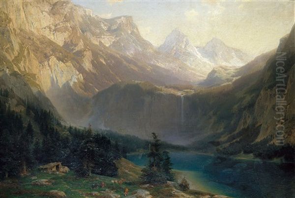 Hochgebirgslandschaft Mit Einem Bergsee Oil Painting by Otto von Kameke