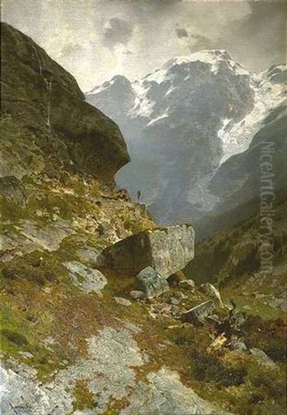 Hochgebirgsstrase Vor Gewaltigem Bergmassiv Oil Painting by Otto von Kameke