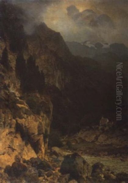 Hochalpental Mit Wasserfall Und Kapelle Oil Painting by Otto von Kameke