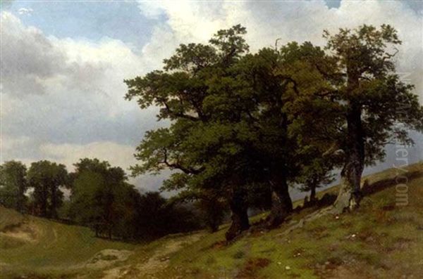 Trees On A Hillside Oil Painting by Lev L'vovich Kamenev