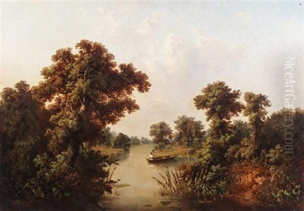 Landscape With Lake Oil Painting by Valerian Konstantinovich Kamenev