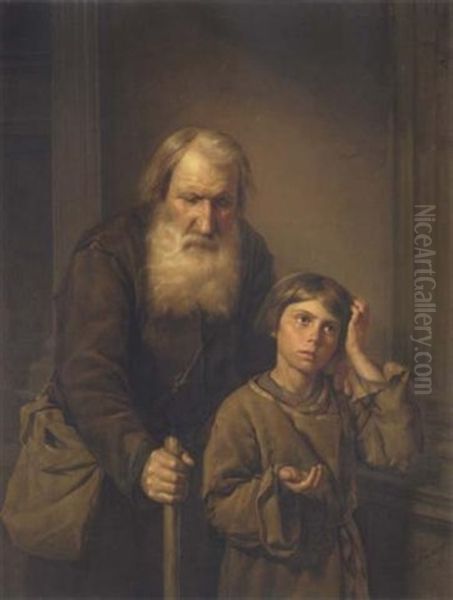 Begging For Alms Oil Painting by Alexander Valentinovich Kaminsky