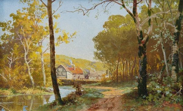 Chapel In The Alps (+ Spree Forest; Pair) Oil Painting by Robert Kaemmerer