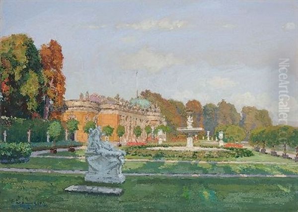 Potsdam - Ansicht Von Schloss Sanscoussi Oil Painting by Robert Kaemmerer