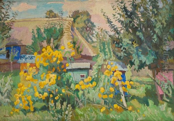 Summer Landscape With Cottage Oil Painting by Stanislaw Kamocki