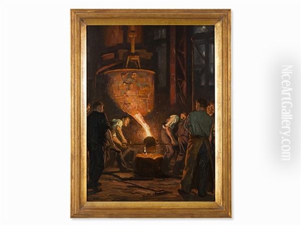 Steelworkers Oil Painting by Arthur Kampf