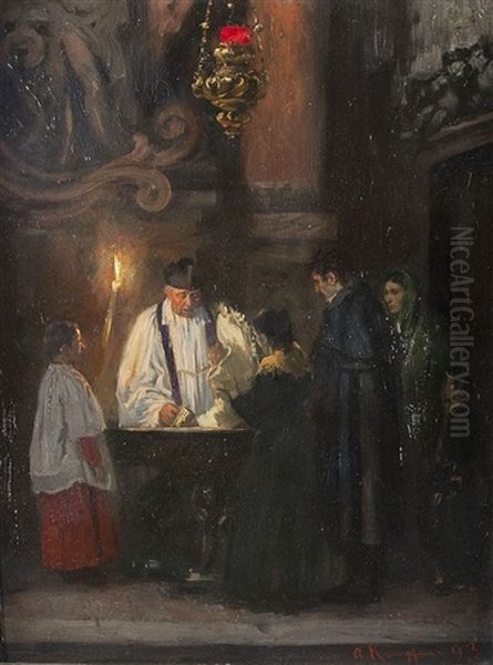 Taufe In Einer Spanischen Kirche Oil Painting by Arthur Kampf