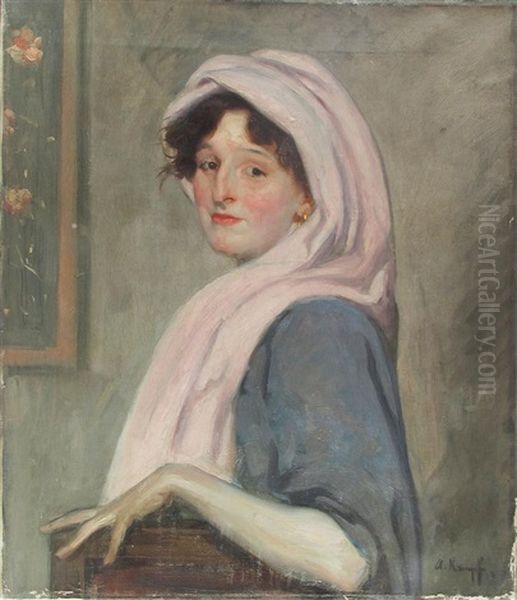 Portrait Einer Jungen Frau Mit Schal Oil Painting by Arthur Kampf