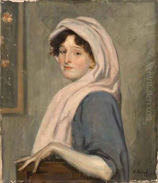 Portrait Einer Jungen Frau Mit Schal Oil Painting by Arthur Kampf