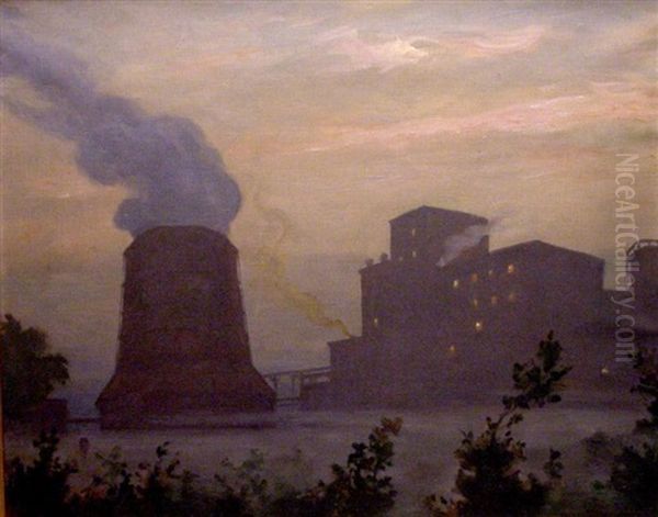 Die Industrieanlagen Von Castrop-rauxel Im Morgennebel Oil Painting by Arthur Kampf