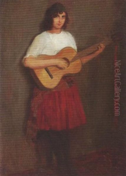 Junge Frau Mit Gitarre Oil Painting by Arthur Kampf