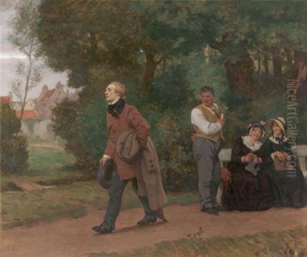 Begegnung Im Park. Junger Eleganter Herr Vor Keifenden Alten Oil Painting by Arthur Kampf