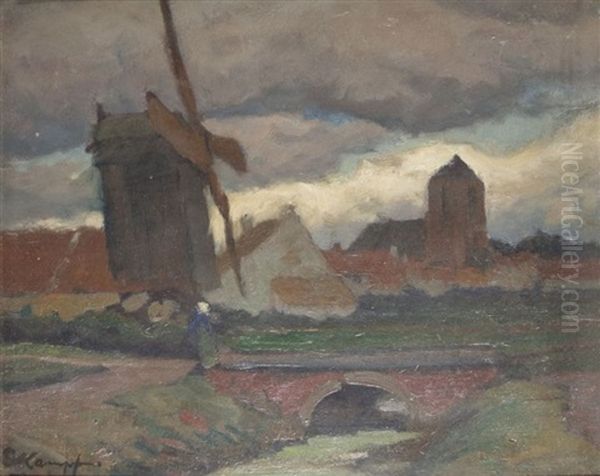 An Der Muhle (+ Dorfszene, Verso) Oil Painting by Eugen Kampf