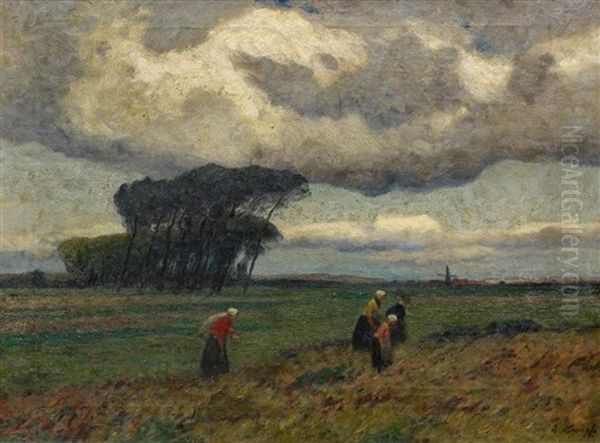 Bauerinnen Auf Dem Heimweg Vor Einer Abendlichen Landschaft Oil Painting by Eugen Kampf