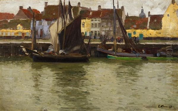 Segelboote Am Hafen Oil Painting by Eugen Kampf