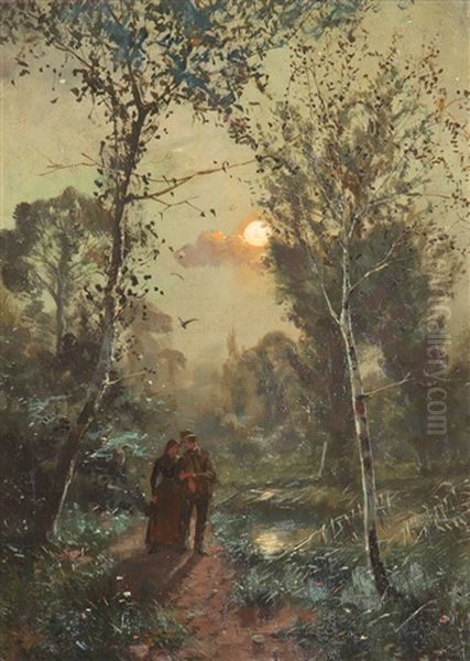 Spaziergang Im Mondschein Oil Painting by Eugen Kampf