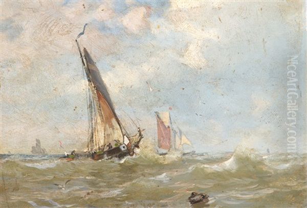 Segelboote In Sturmischer See Oil Painting by Eugen Kampf