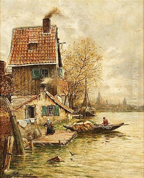 Hollandisches Hafenstadtchen Oil Painting by Eugen Kampf