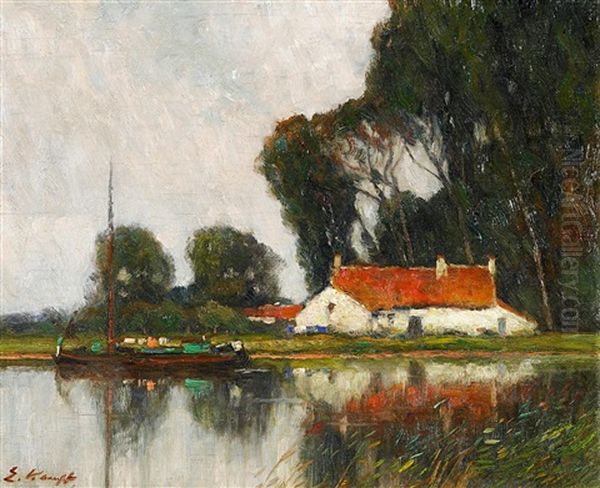 Niederrheinische Flusslandschaft Oil Painting by Eugen Kampf