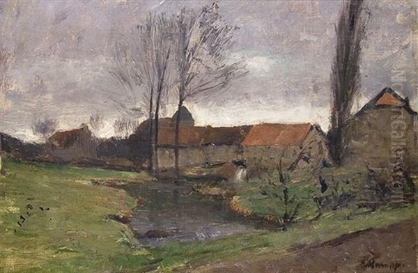 Autumnal Mood At The Village Pond Oil Painting by Eugen Kampf