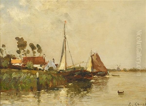 An Einem Hollandischen Kanal Oil Painting by Eugen Kampf