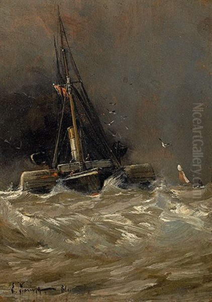 Raddampfer In Schwerer See Oil Painting by Eugen Kampf