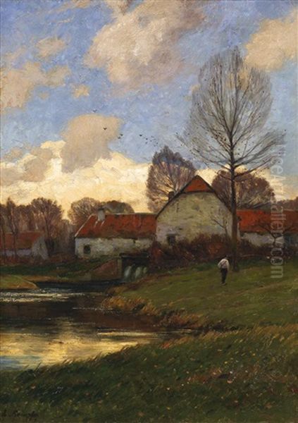 Herbstlandschaft Mit Gehoft Oil Painting by Eugen Kampf