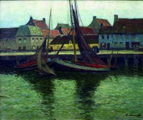 Segelschiffe Im Hafen Oil Painting by Eugen Kampf