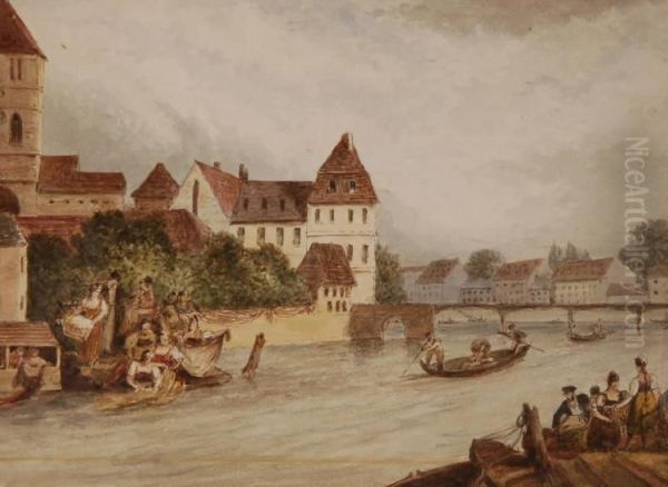 River Scene In Strasbourg Oil Painting by D. Batty