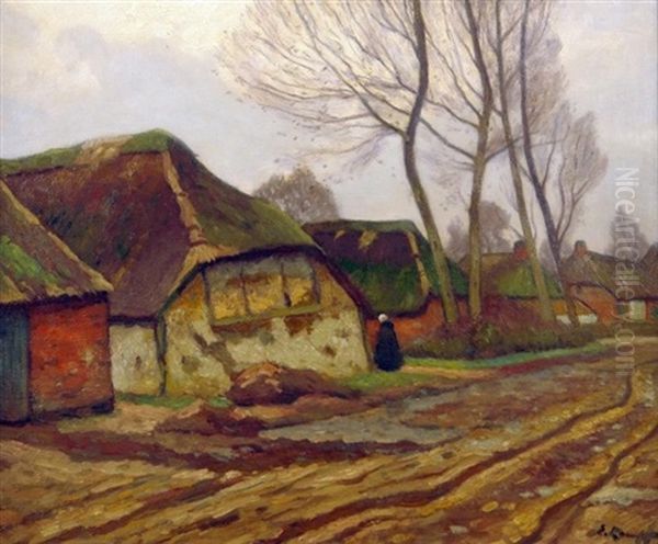 Flandrische Dorfstrase Im Spatherbst Oil Painting by Eugen Kampf