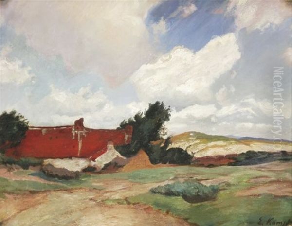 Flandrische Dunenlandschaft Mit Gehoft Oil Painting by Eugen Kampf