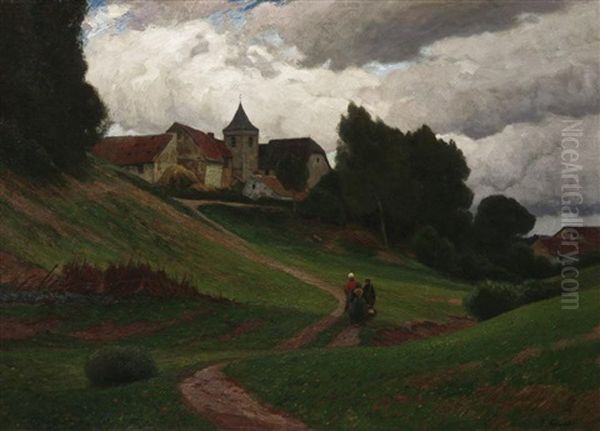 Flandrisches Kirchdorf Auf Einer Anhohe Oil Painting by Eugen Kampf