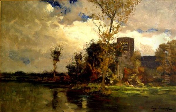 Herbstliche Landschaft Bei Zons Oil Painting by Eugen Kampf