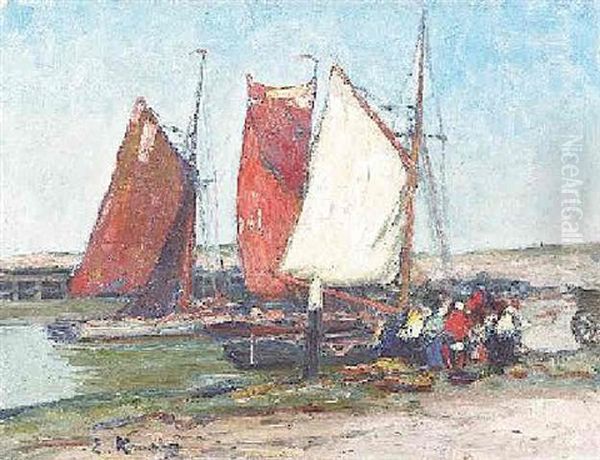 Fischer Bei Ihren Schiffen Im Hafen Oil Painting by Eugen Kampf