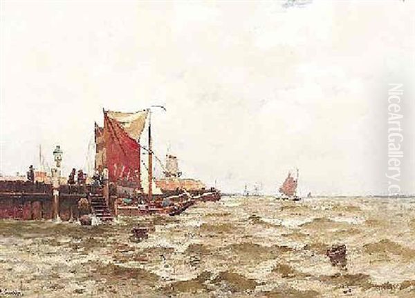 Fischerboote An Der Mole Bei Vlissingen Oil Painting by Eugen Kampf