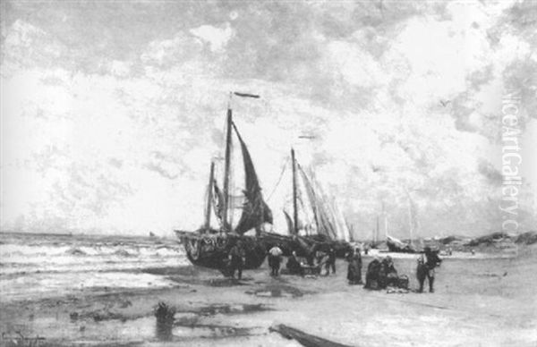 Nordseestrand Mit Fischerbooten Oil Painting by Eugen Kampf